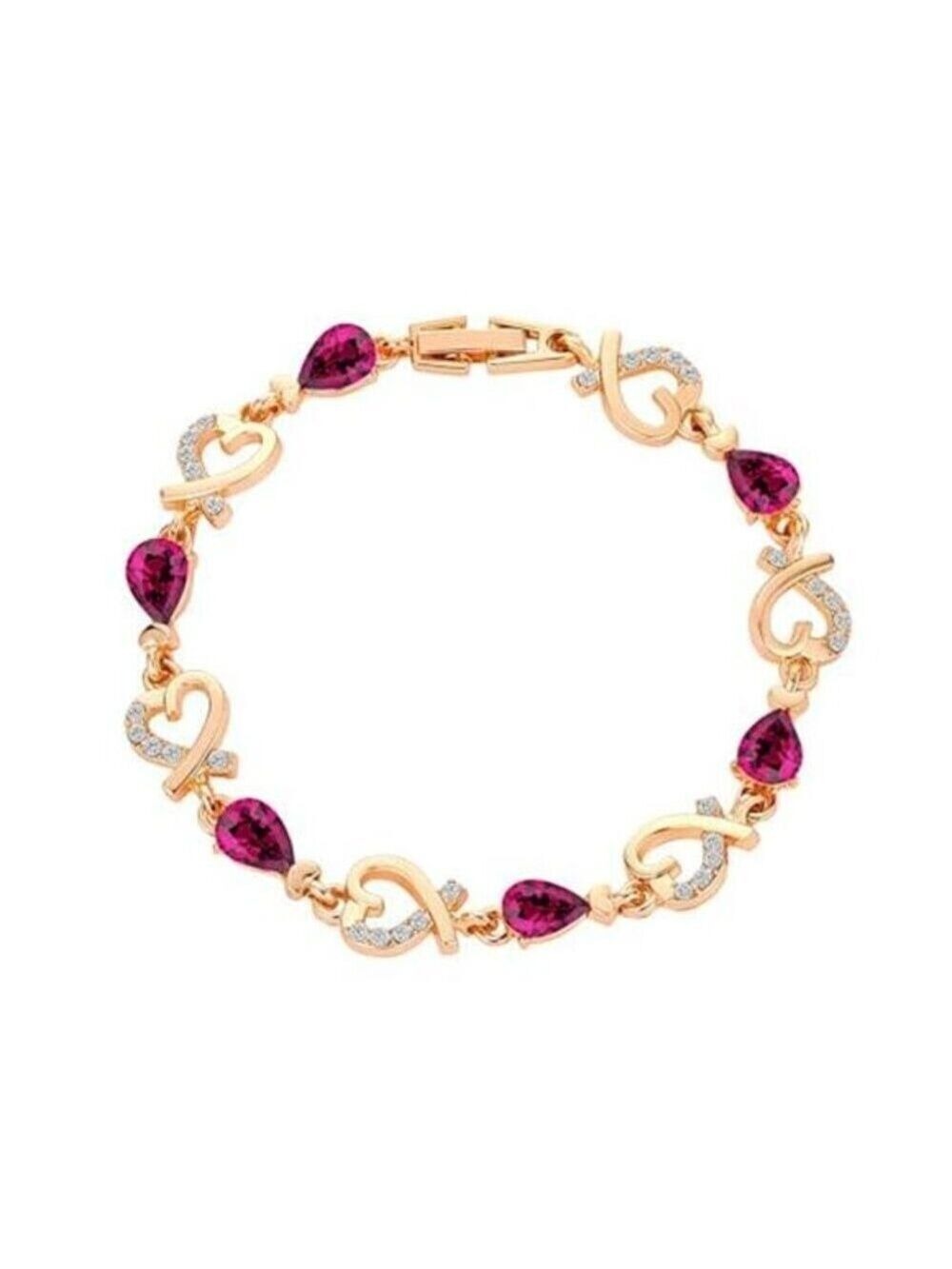 14K Gold Plated Heart Link Bracelet Crystal Rhinestone Love Minimalist Jewelry